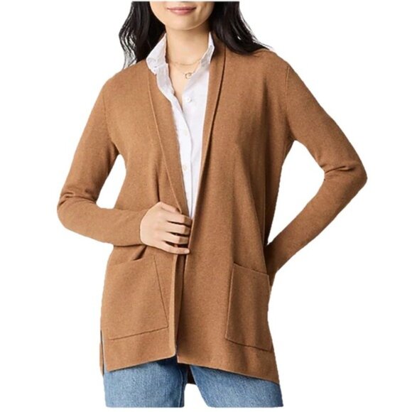J.Crew Chelsea Open Front Cardigan Sweater Blazer Knit Htr Camel Women's Large - Picture 2 of 13
